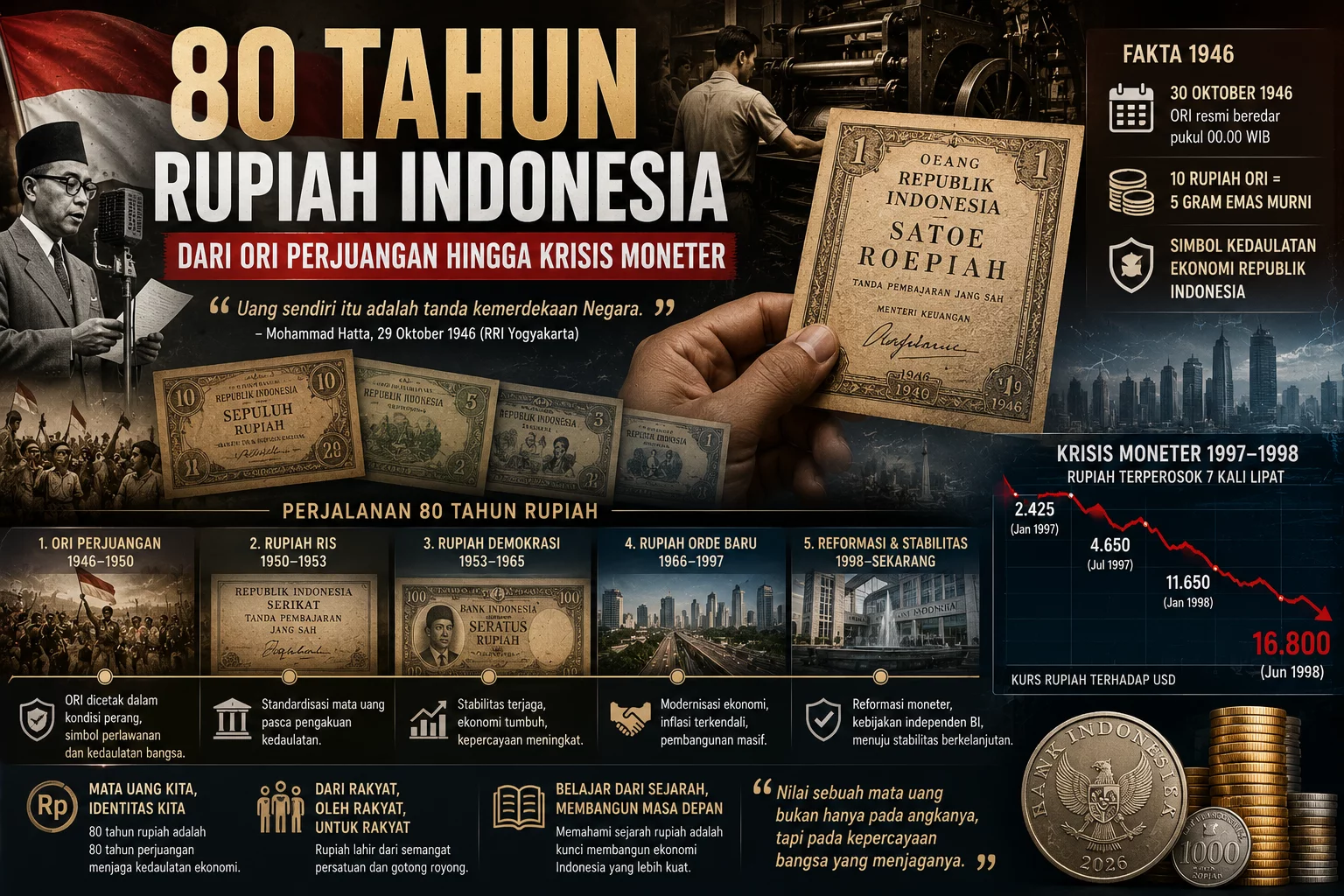 80 Tahun Rupiah Indonesia: Dari ORI Perjuangan hingga Krisis Moneter