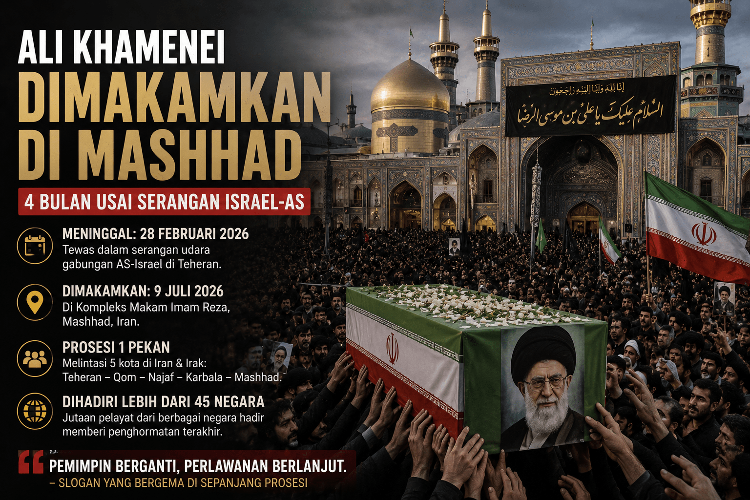 Ali Khamenei Dimakamkan di Mashhad, 4 Bulan Usai Serangan Israel-AS