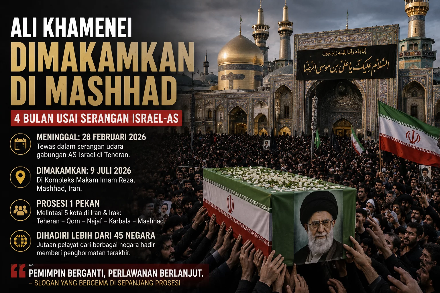 Ali Khamenei Dimakamkan di Mashhad, 4 Bulan Usai Serangan Israel-AS