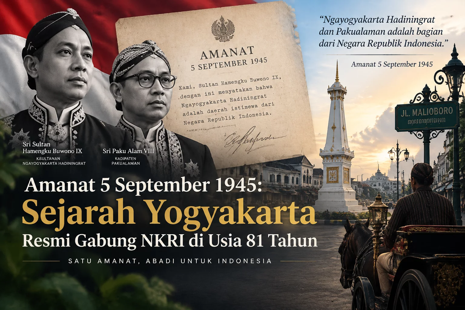 Amanat 5 September 1945: Sejarah Yogyakarta Resmi Gabung NKRI di Usia 81 Tahun