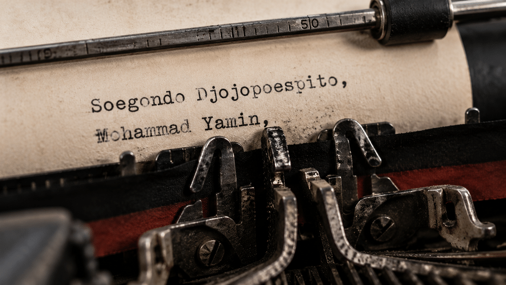 Jelang Sumpah Pemuda ke-98, Ini Sejarah Kongres Pemuda II 1928 6 Mesin tik mekanik kuno dengan kertas yang memuat ketikan daftar nama-nama tokoh penting penyusun Kongres Pemuda II.